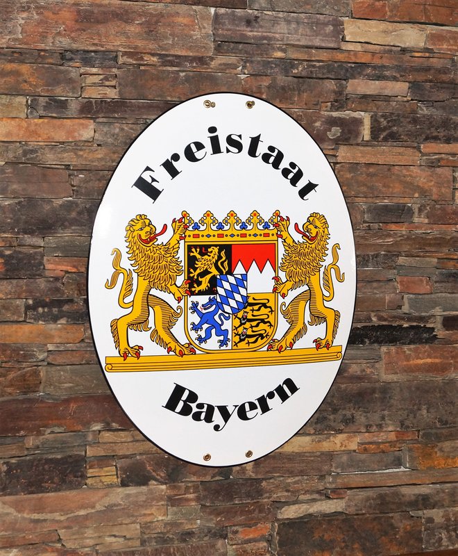 Grenzschild Freistaat Bayern, Extra Groß, Höhe 60 cm, Breite 45 cm.