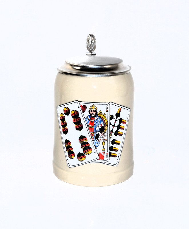 Bierkrug mit Flachdeckel aus Zinn, Motiv Watten,,Größe 0,5 ltr.