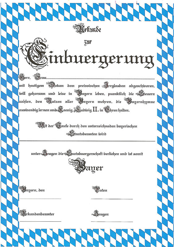 Einbürgerungs Urkunde Bayern