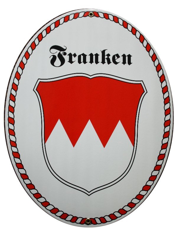Franken Wappen mit Kordel, Email Schild, Größe 38 x 29 cm.