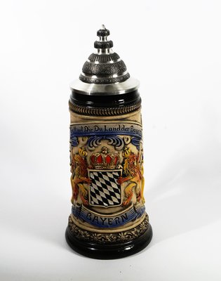 Bierkrug mit Spitzdeckel " Gott mit dir du Land der Bayern" Handbemalt.