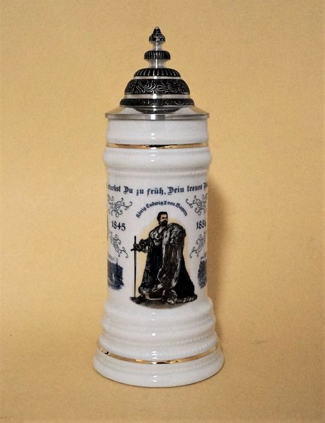 Bierkrug mit Spitzdeckel König Ludwig II, Höhe ca. 30 cm