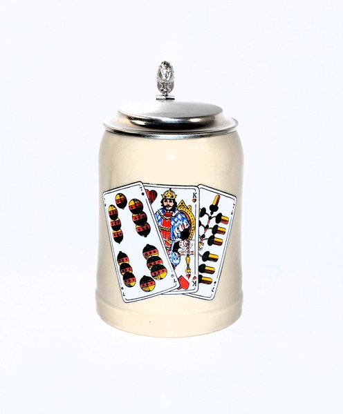 Bierkrug mit Flachdeckel aus Zinn, Motiv Watten,,Größe 0,5 ltr.