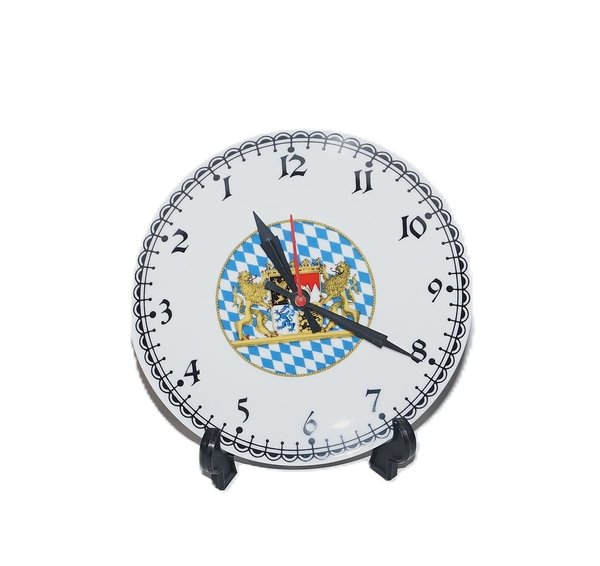 Rückwärtsuhr, Wanduhr, Bayern mit Löwen, Größe 21 cm