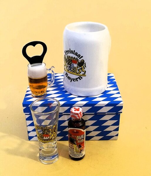 Bayerische Geschenkbox Raute weißblau, Set 6 teilig