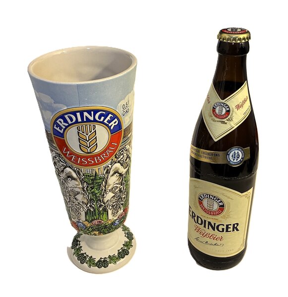 Weißbierkrug, Brauerstutzen, Motiv Schloss Sanssouci, mit Erdinger Weißbier,