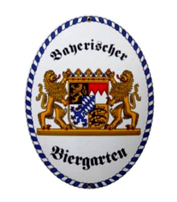 Bayerischer Biergarten Emaille Schild- Größe ca 40 x 29 cm.