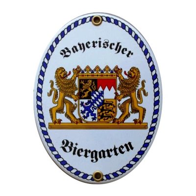 Bayerischer Biergarten Emaille Schild- Größe ca 15 x 12 cm.