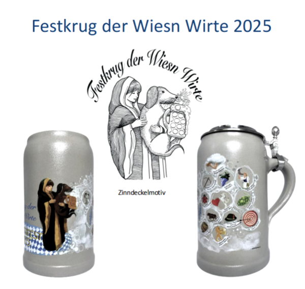 Bierkrug Wiesenwirte Oktoberfest 2025, Limitierte Auflage, Größe 1 Liter mit und ohne Zinndeckel