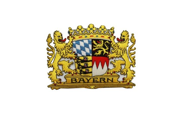 Bayerisches Löwen Wappen, gestickt zum Aufbügeln oder Aufnähen, zwei Größen.