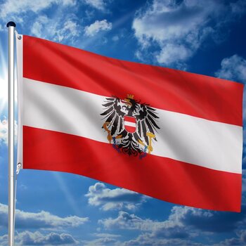 Teleskop Fahnenmast Aluminium 6,50m, 5-Fach höhenverstellbar, Komplettset mit Hissflagge, Österreich