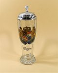 Weißbierkrug aus Glas mit Zinndeckel, Wappen Bayern , Größe 0,5 Liter