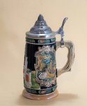 Bierkrug Steinzeug mit Spitzdeckel König Ludwig II.Motiv Neuschwanstein