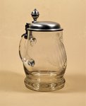 Bierkrug mit Zinndeckel, Glas geschliffen, handgearbeitet