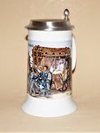 Bierkrug mit Flachdeckel aus Zinn - Motiv Landshuter Hochzeit
