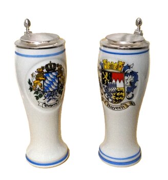 Weißbierkrug mit Zinndeckel, Wappen Bayern Grün oder Wappen Altbayern