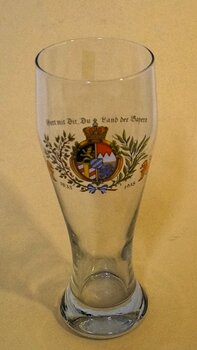 Weißbierglas Größe 1 Liter, Wappen "Gott mit dir du Land der Bayern"