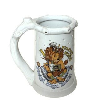 Bierkrug mit Löchern Dekor I mog mei königl. bayer.Ruah !