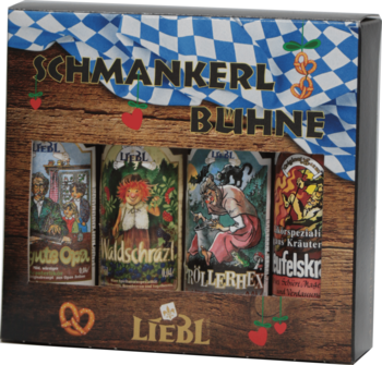 Liebl,Schmankerlbühne mit 4 Sorten 0,04l Bayerwaldschnäpse